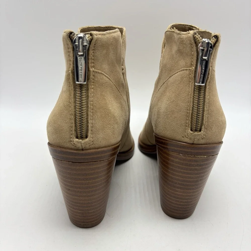 Vince Camuto Booties Womens 9 M Beige Ankle Gradesha Faux Suede Block Heel